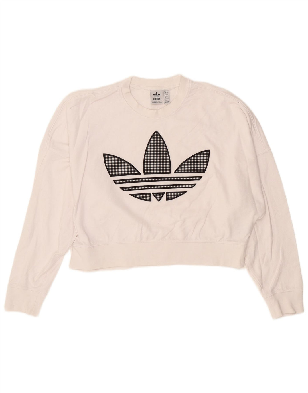 ADIDAS Damen Oversize Crop Graphic Sweatshirt Pullover UK 8 Small Weiß
