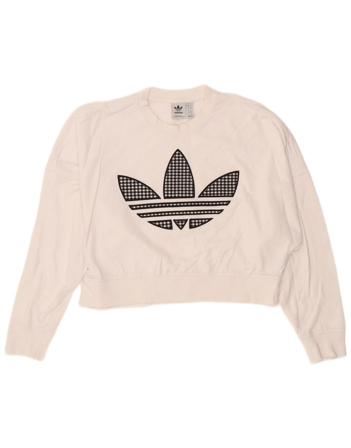 ADIDAS Damen Oversize Crop Graphic Sweatshirt Pullover UK 8 Small Weiß