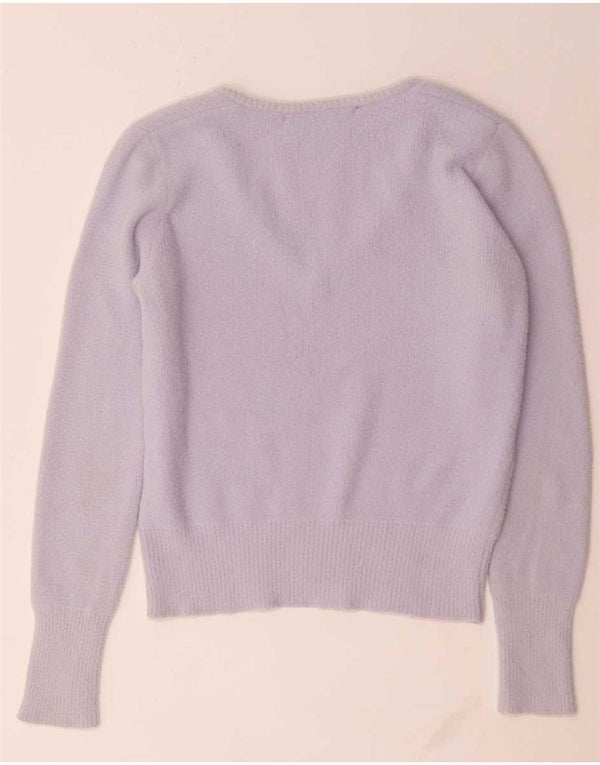 Zara Damen Crop V-Ausschnitt Pullover Pullover UK 10 Small Lila Nylon