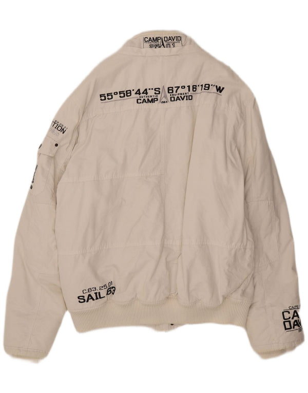 Camp David Herren Bomberjacke mit Grafik, UK 46 3XL, weiße Baumwolle