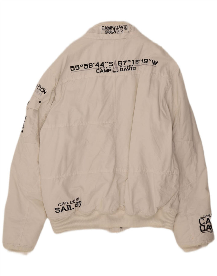 Camp David Herren Bomberjacke mit Grafik, UK 46 3XL, weiße Baumwolle