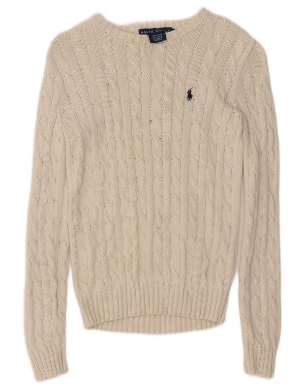 Ralph Lauren Damen-Pullover mit U-Boot-Ausschnitt, UK 6, XS, weiße Baumwolle