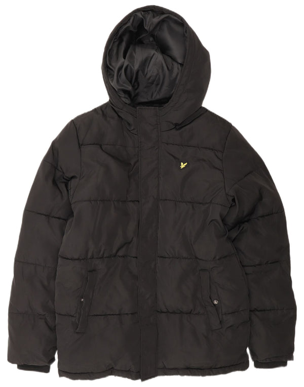 Lyle & Scott Wattierte Jungenjacke mit Kapuze, 14–15 Jahre, schwarzes Polyester