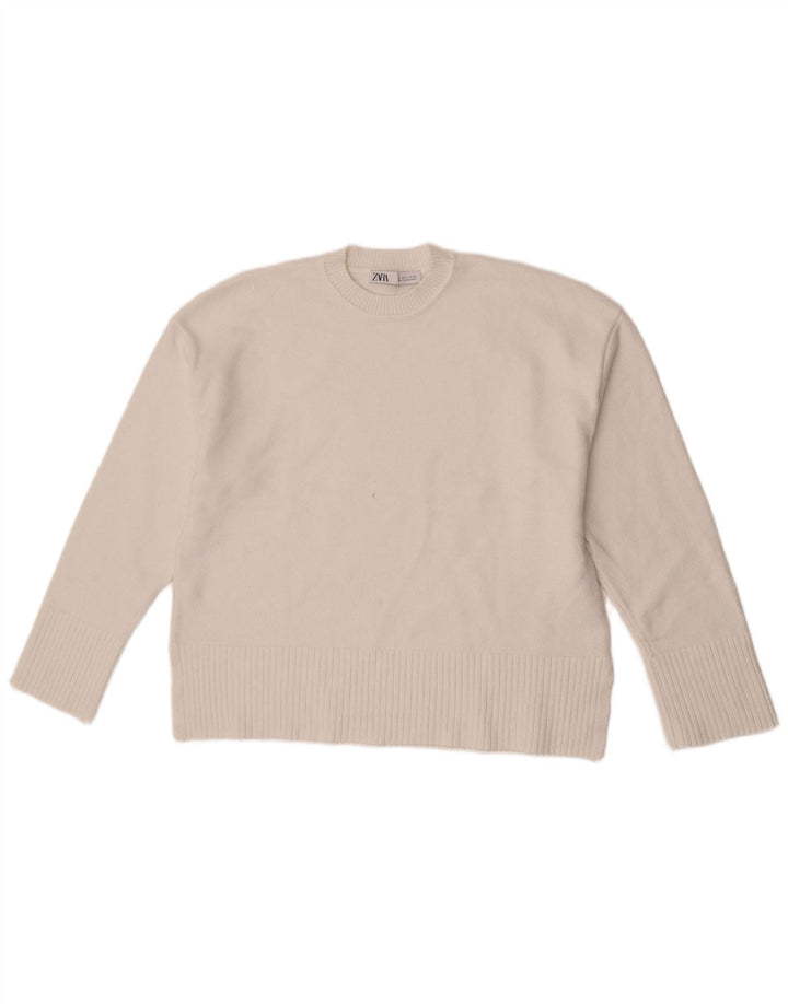 Zara Damen-Pullover, übergroß, Rundhalsausschnitt, Gr. 10, Größe S, weiße Viskose