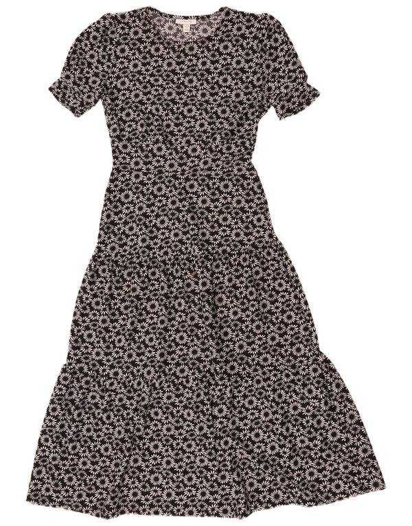 Topshop Damen Maxi-Stufenkleid UK 10 Small Schwarz geblümtes Polyester