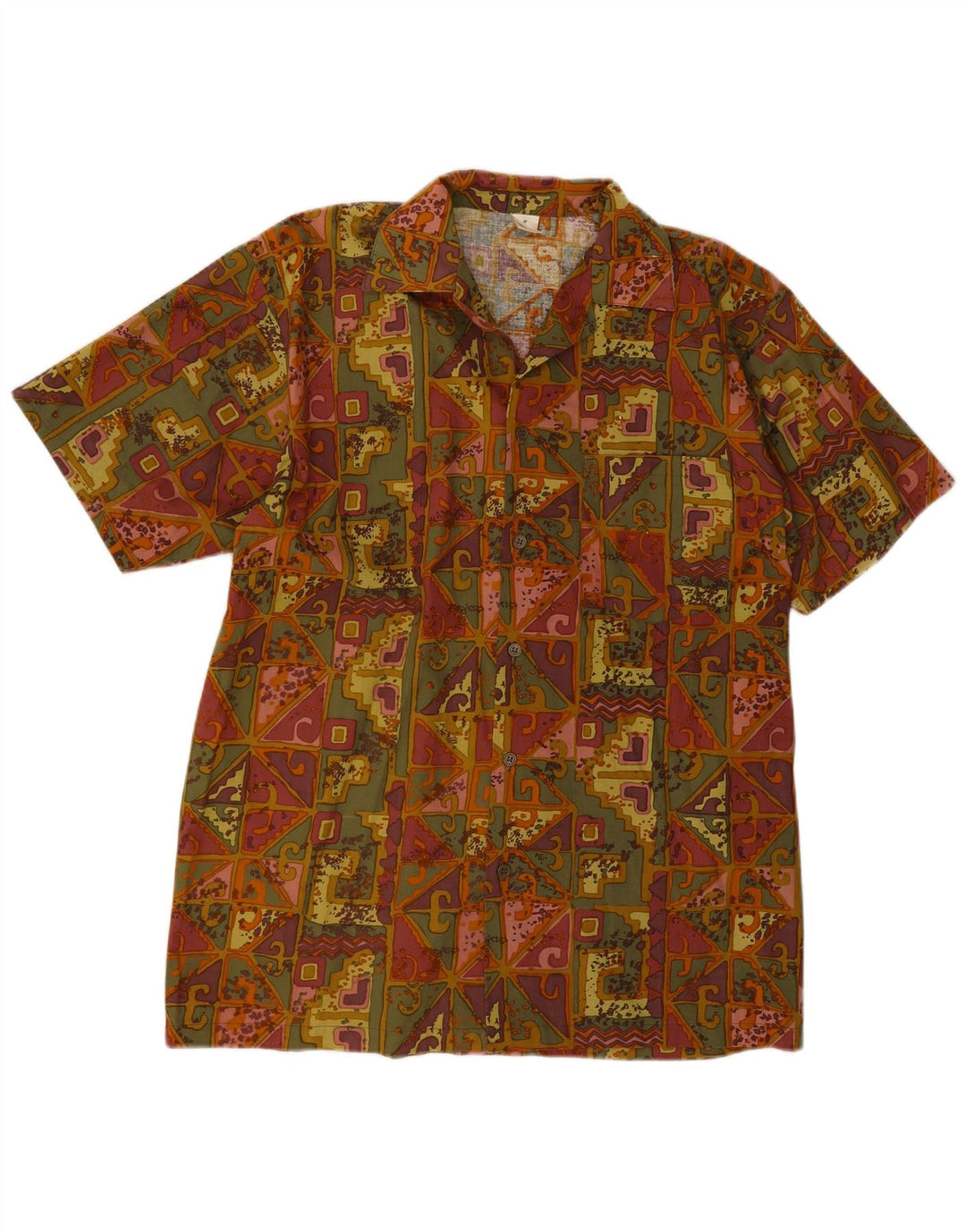 Vintage Herren Kurzarmhemd Medium Mehrfarbige geometrische Baumwolle