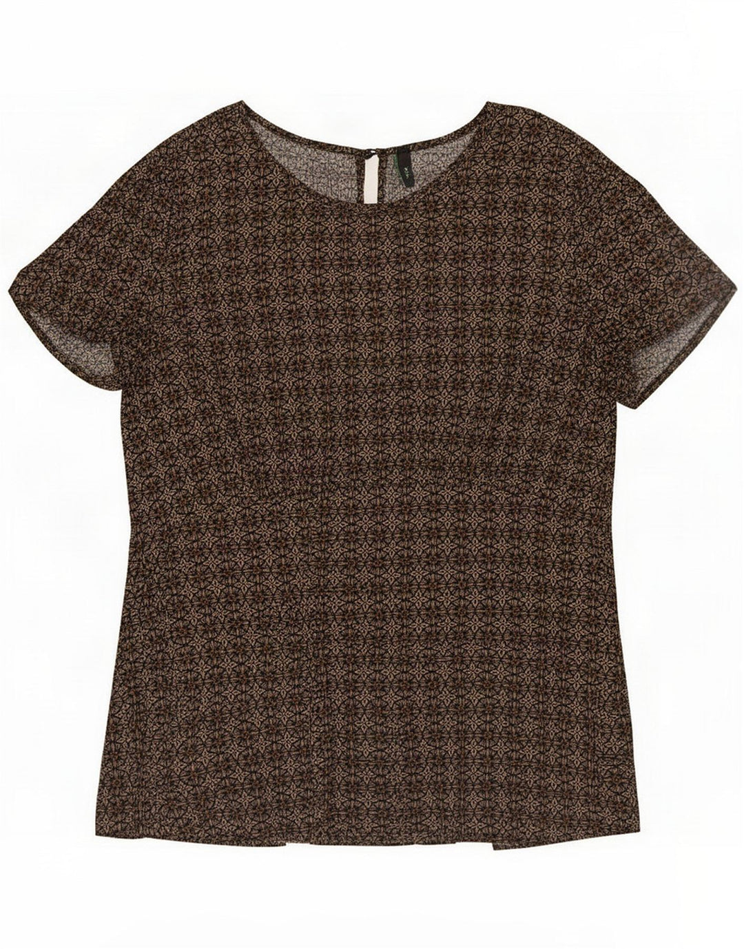 Benetton Womens Abstract Pattern Bluse Top UK 14 Large Brown Geometrisch