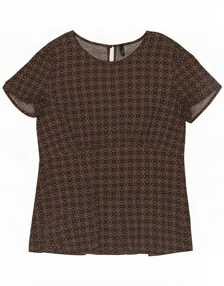Benetton Womens Abstract Pattern Bluse Top UK 14 Large Brown Geometrisch