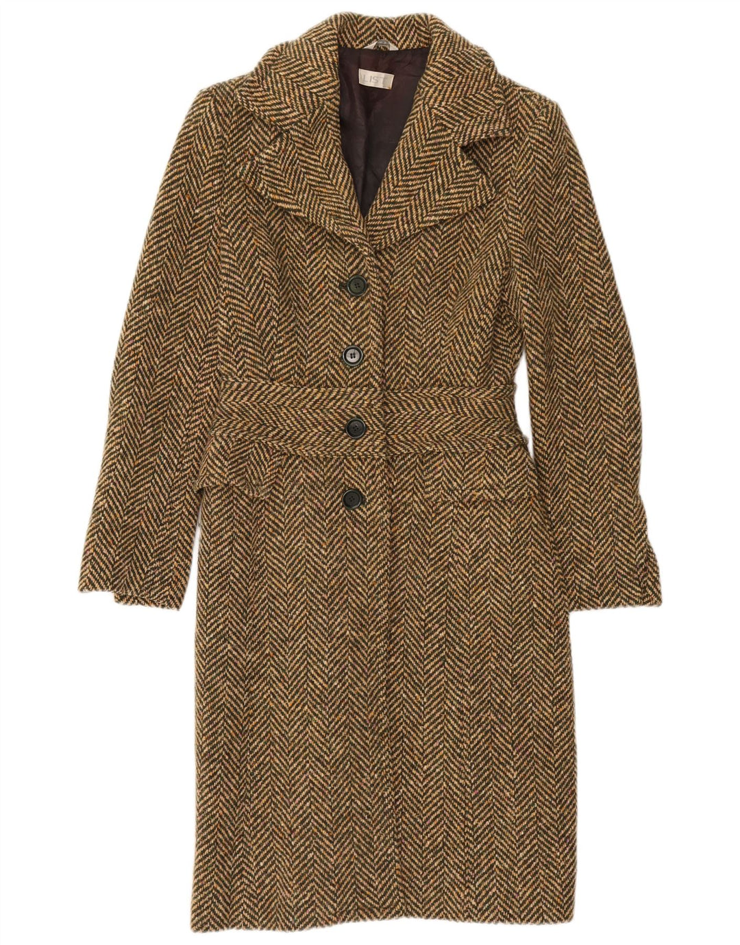 Vintage Damen Mantel IT 42 Medium Khaki Herringbone