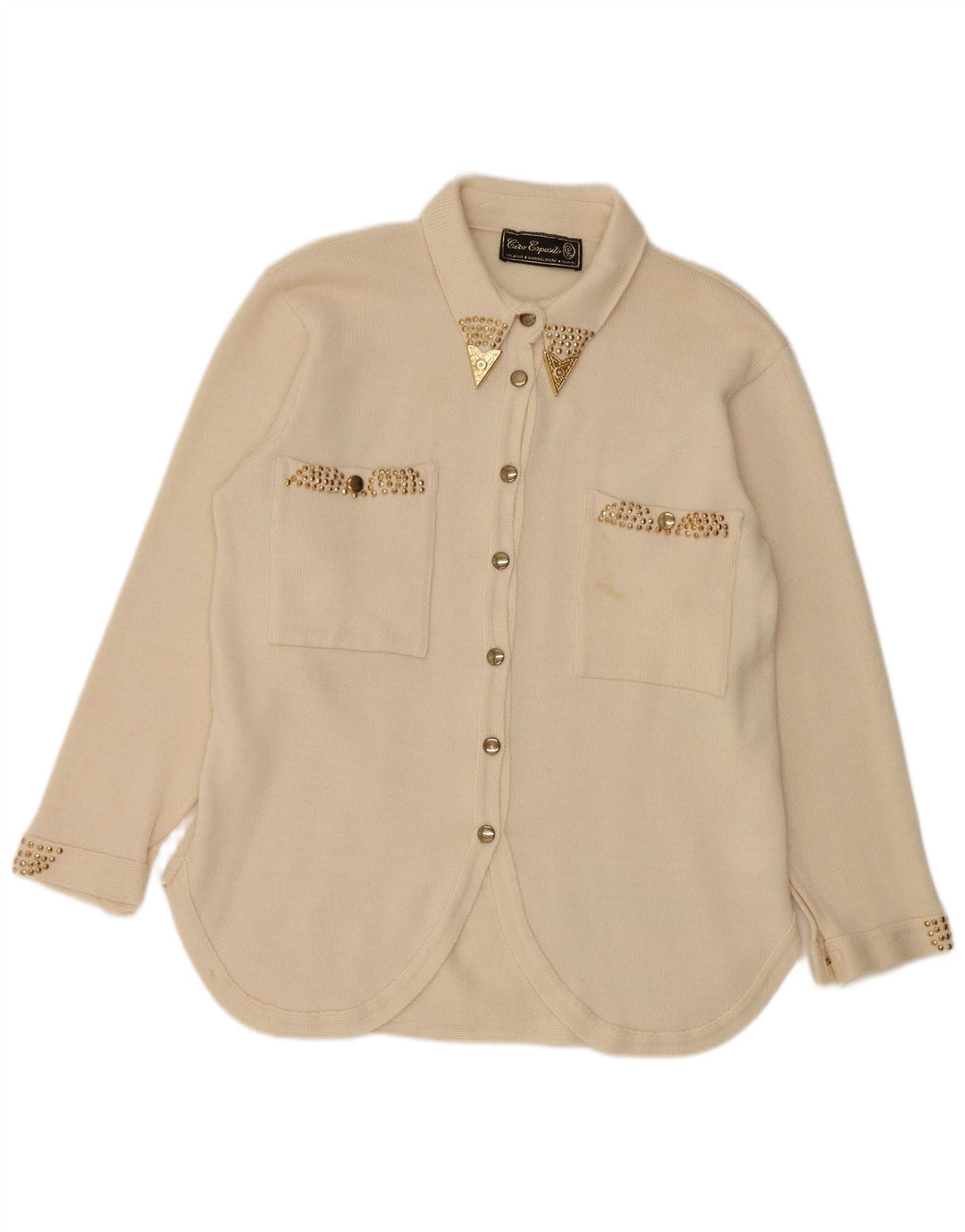 CIRO ESPOSITO Damen Strickhemdbluse UK 14 Große cremefarbene Wolle