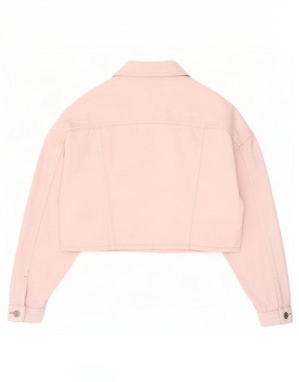 Topshop Womens Loose Fit Crop Denim Jacke UK 12 Mittelrosa Baumwolle