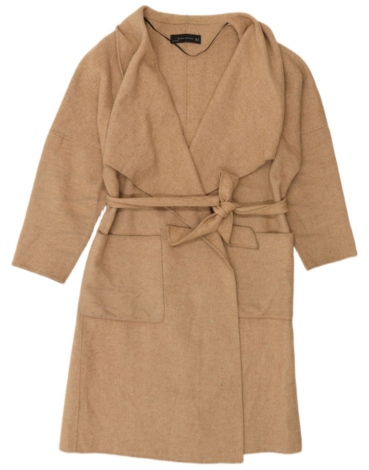 Zara Damen Übergroßer Mantel UK 14 Mittelbeige Wolle