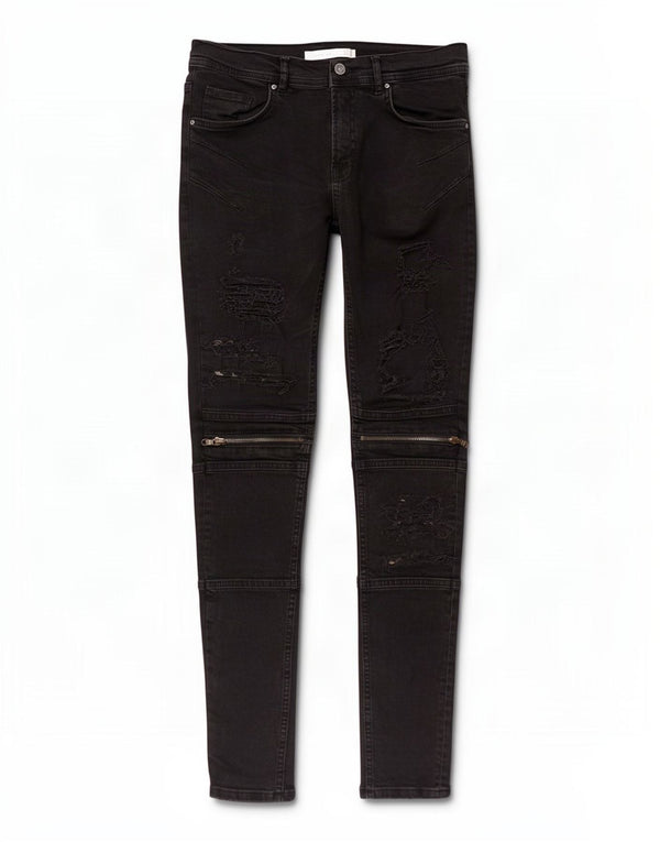 Zara Mens Distressed Skinny Jeans EU 40 Medium W31 L30 Black Cotton