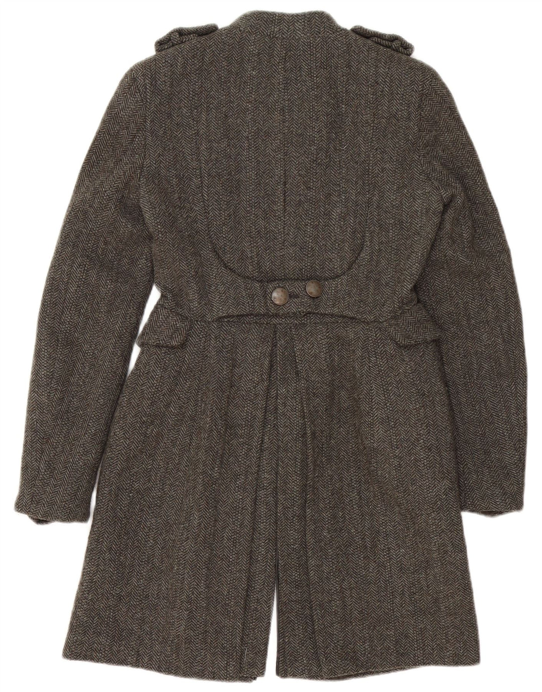 Zweireihiger Militärmantel von Zara für Damen, UK 10, kleines graues Fischgrätenmuster
