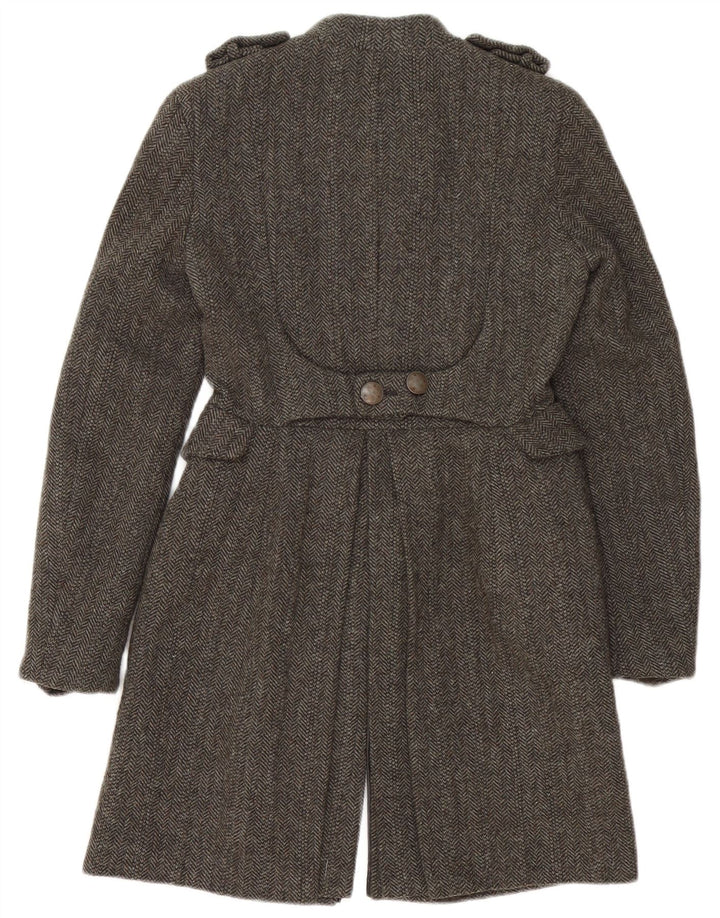 Zweireihiger Militärmantel von Zara für Damen, UK 10, kleines graues Fischgrätenmuster