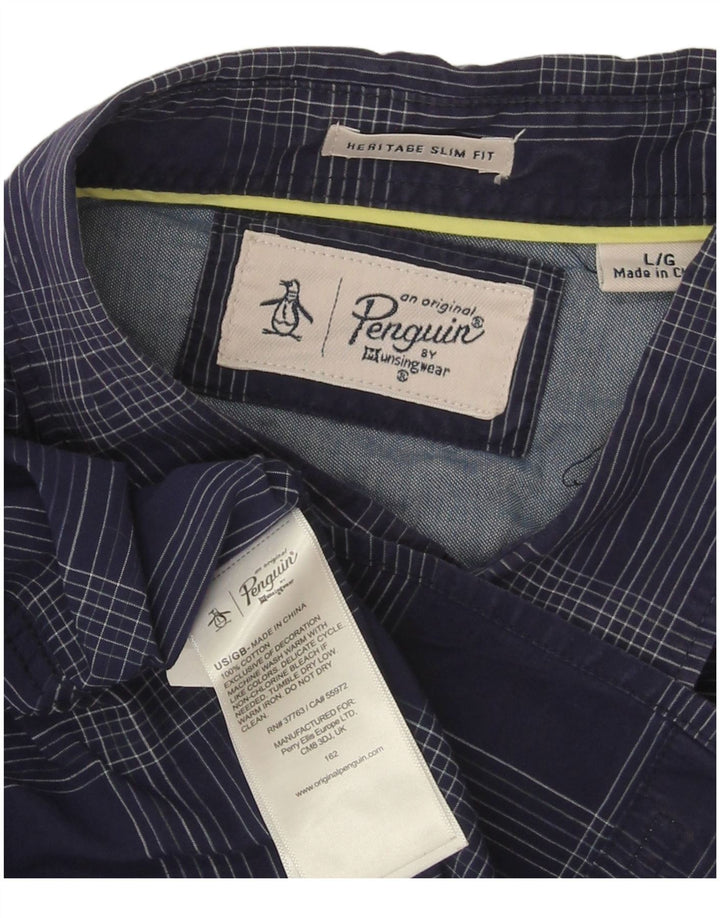 Penguin Herren Heritage Slim Fit Hemd, groß, marineblau, kariert, Baumwolle