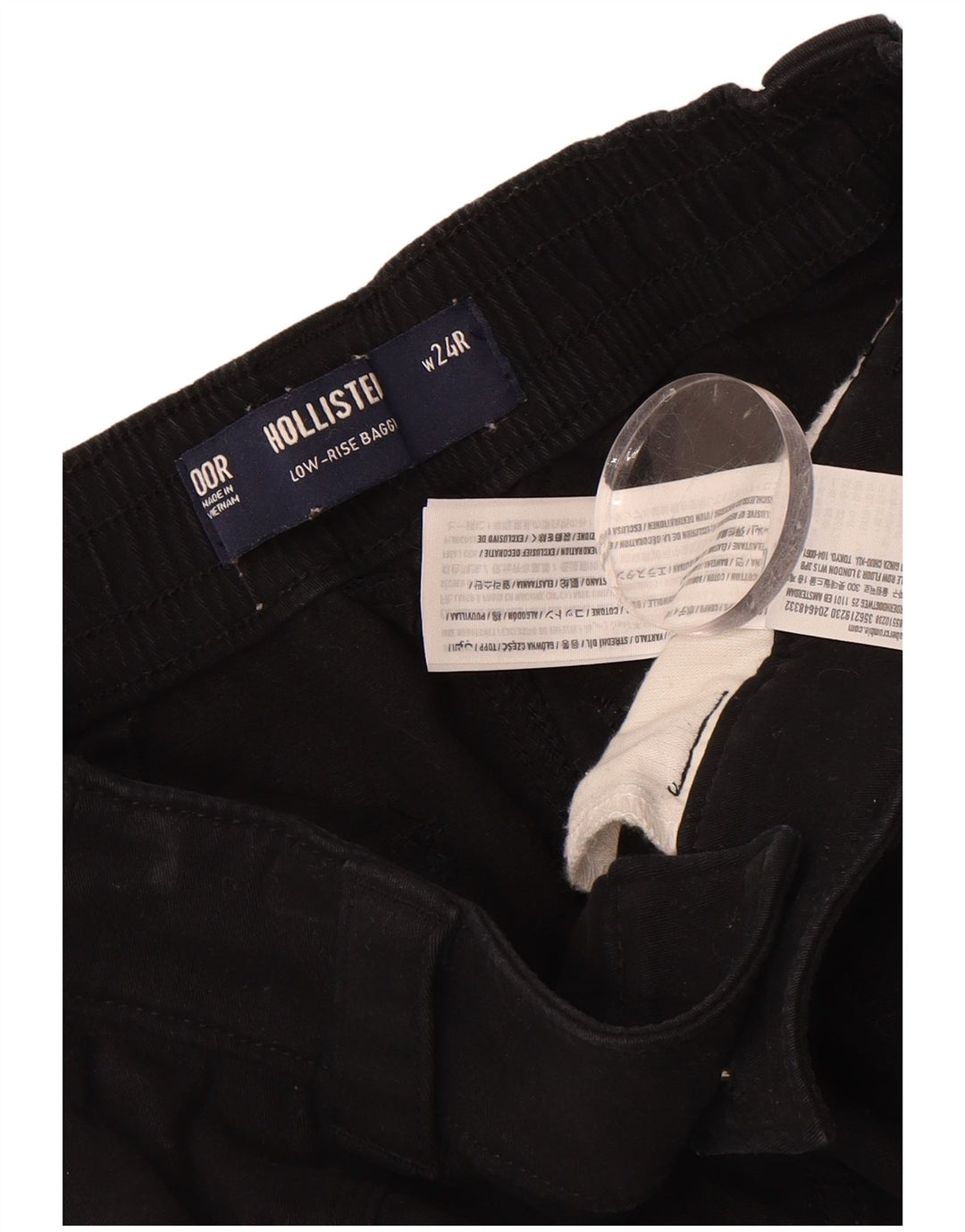 HOLLISTER Womens Baggy Low Waist Cargo Trousers W24 L30 Black Cotton