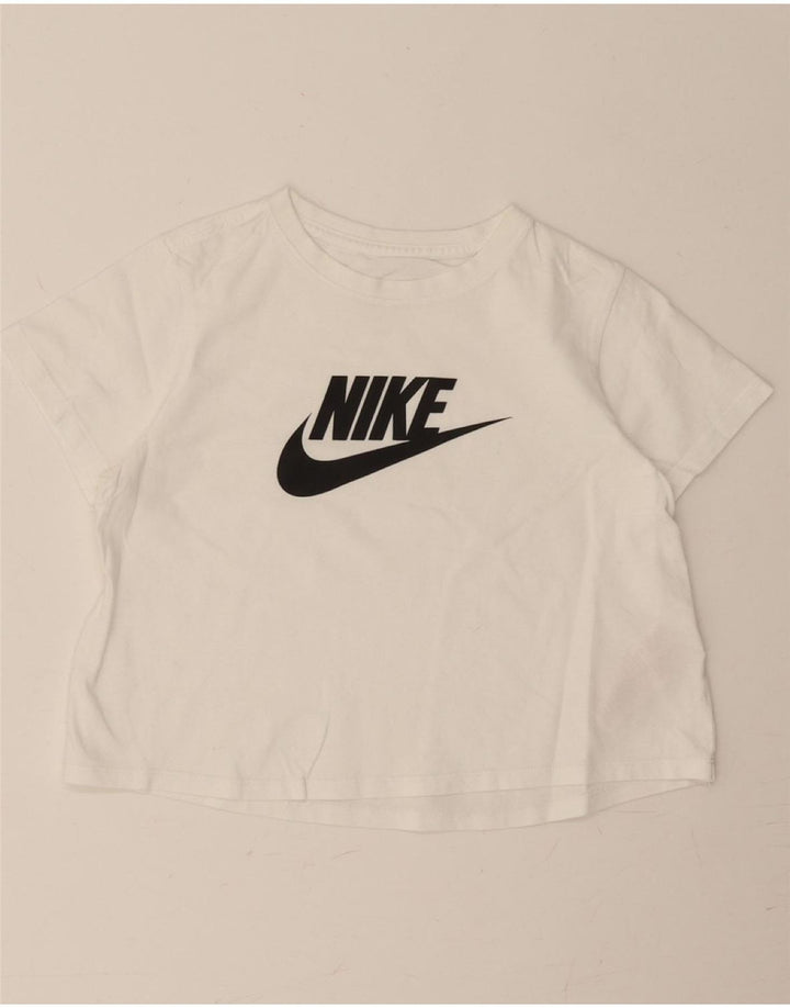 NIKE Womens Crop Graphic T-Shirt Top UK 12 Medium White Cotton Vintage Nike and Second-Hand Nike from Messina Hembry 