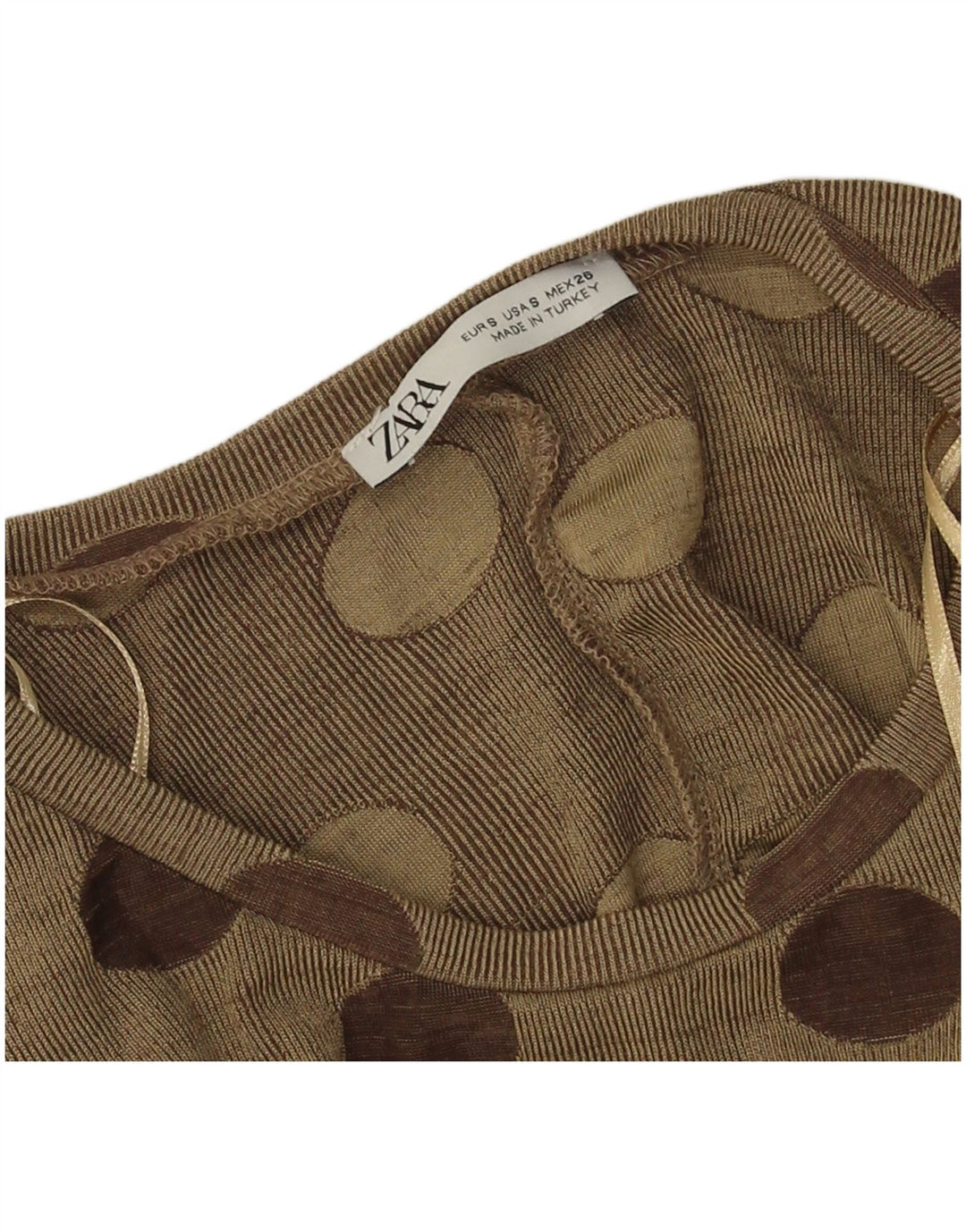 Zara Damen-Langarm-Oversize-Blusenoberteil, Gr. 10, klein, Khaki, gepunktet