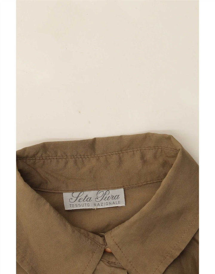 Vintage Damen Hemdbluse UK 12 Mittelbraune Seide
