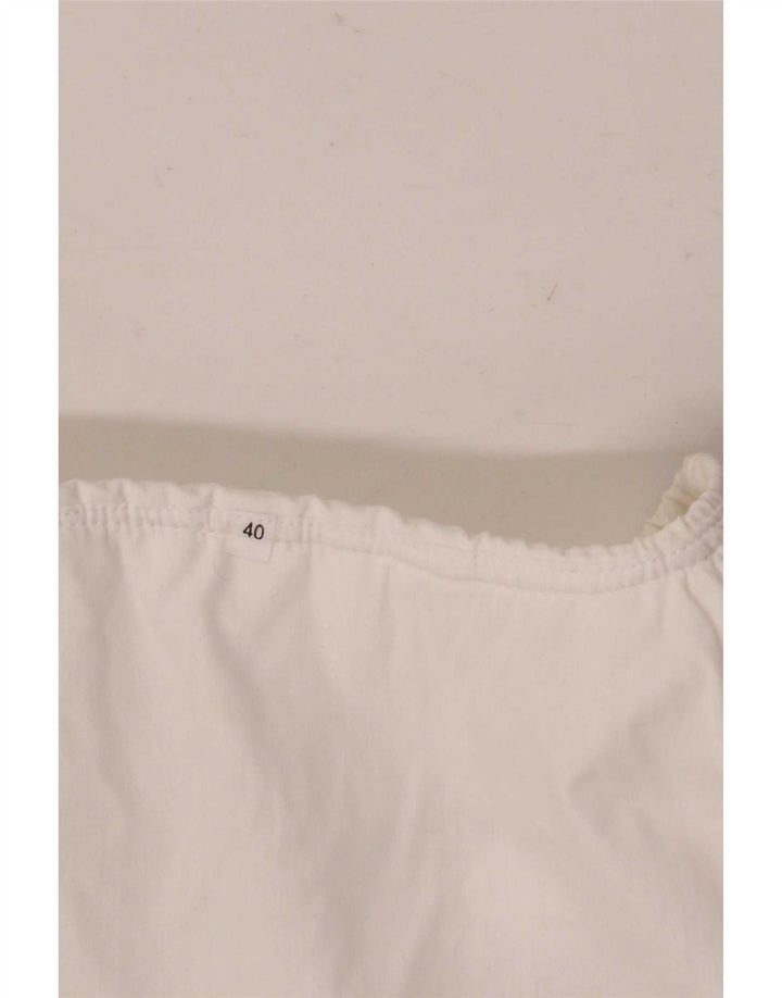Vintage Damen 3/4 Ärmel Bluse Top EU 40 Mittelweiß
