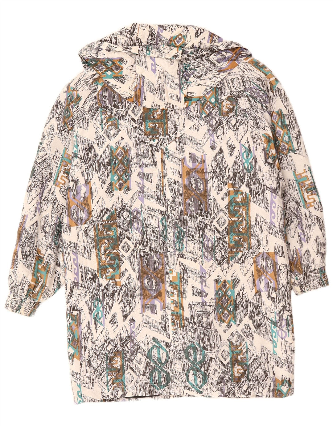 VINTAGE Damen Windjacke Mantel UK 10 Klein Mehrfarbig Geometrisch