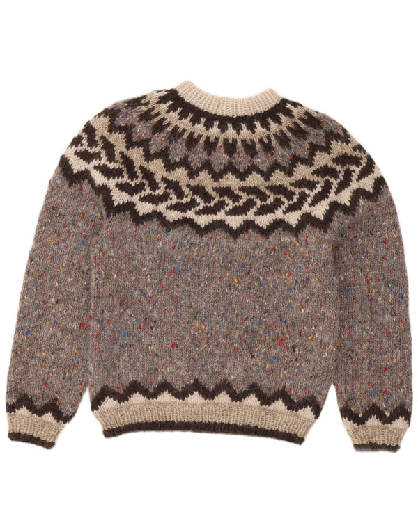 Vintage Damen Rundhalspullover Pullover UK 8 Small Grey Fair Isle