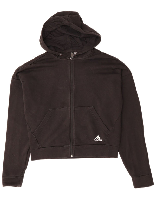 Adidas Damen Übergroßer Crop Graphic Zip Hoodie Pullover UK 10 Small Schwarz