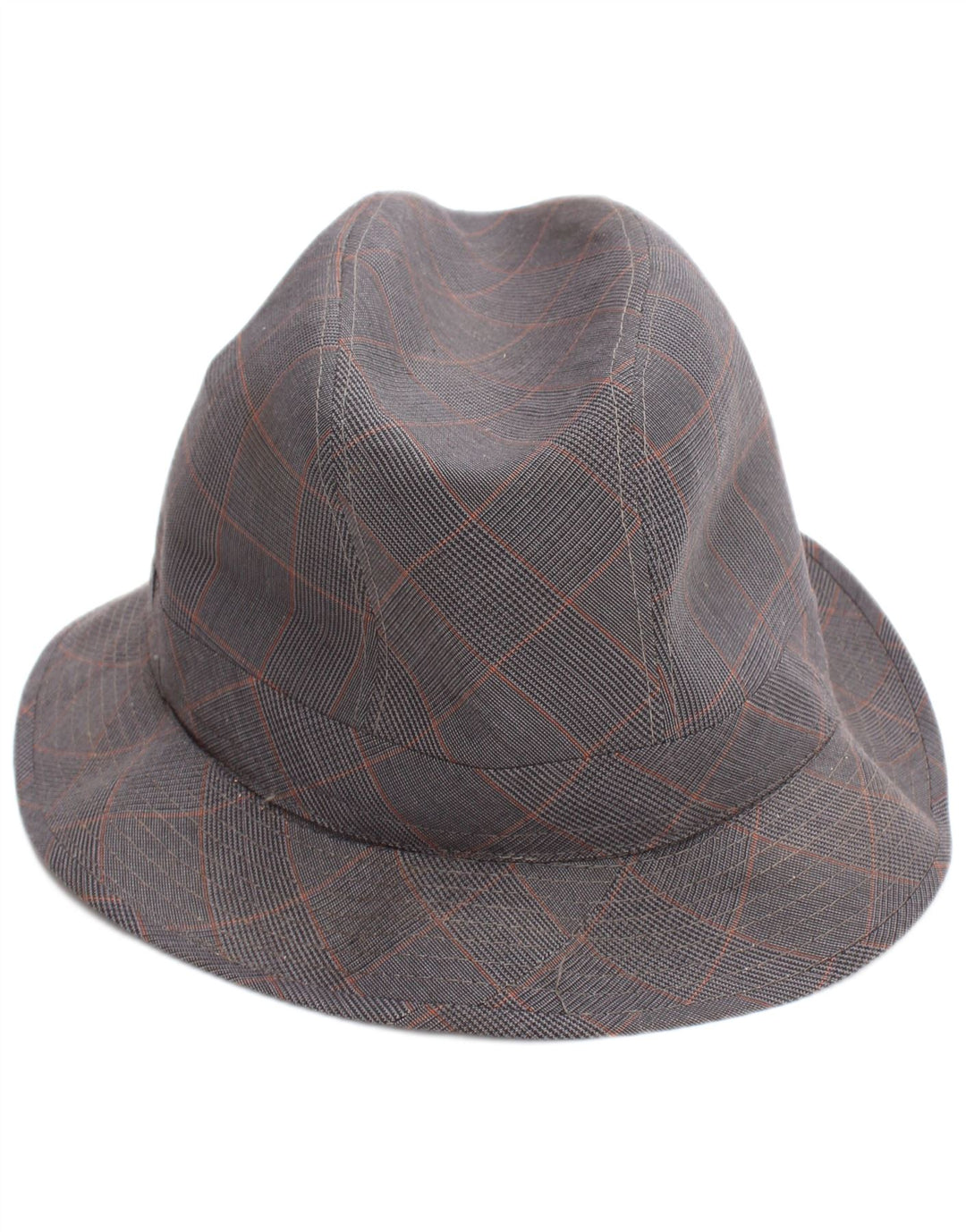 Vintage Herren-Fedora-Hut, groß, grau kariert, klassisch