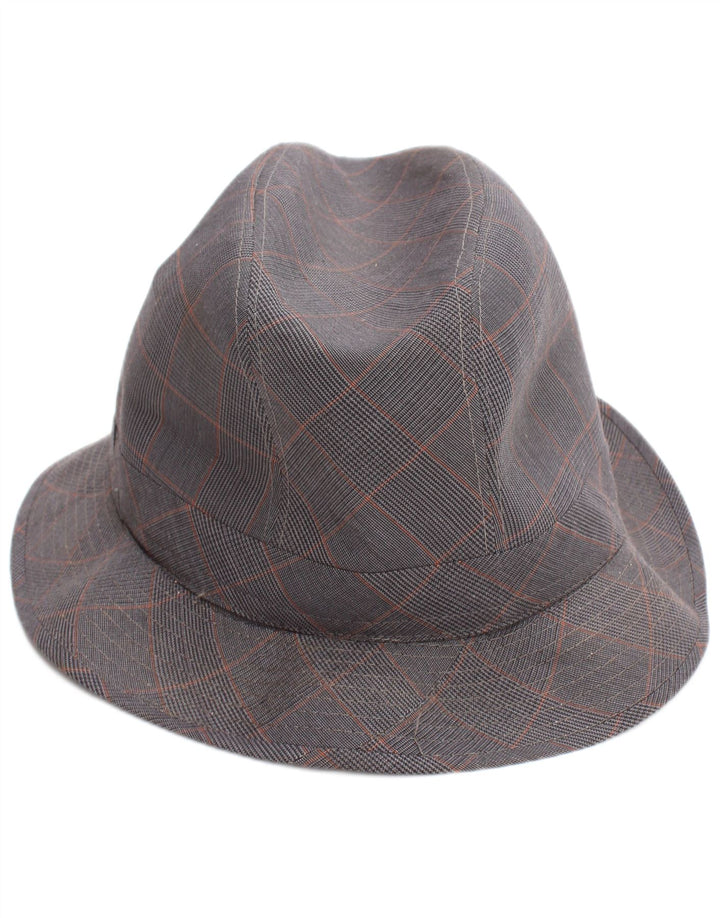 Vintage Herren-Fedora-Hut, groß, grau kariert, klassisch