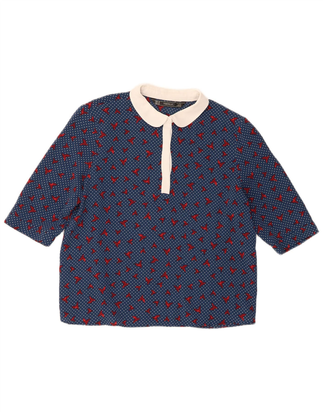 Zara Damen Trafaluc Blusenoberteil UK 14 Mittelblau gepunktetes Polyester