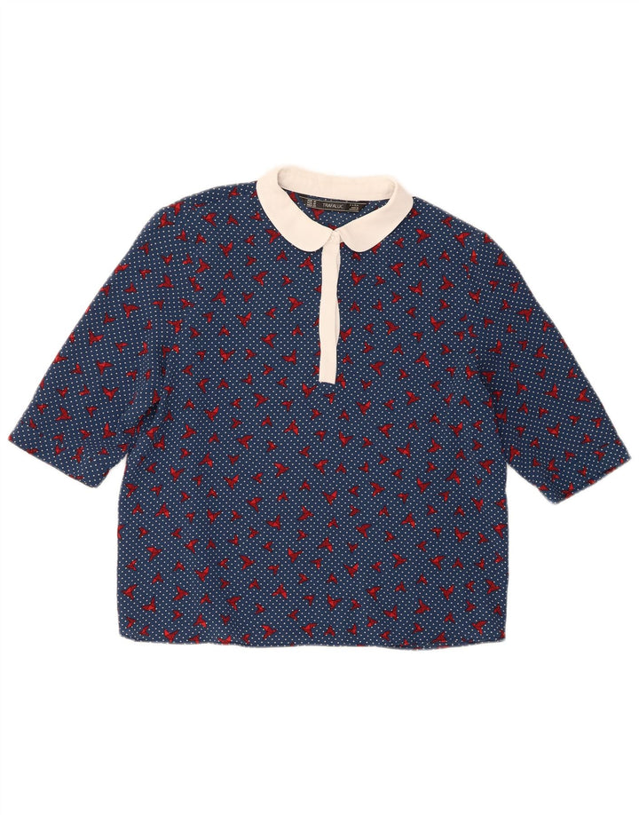 Zara Damen Trafaluc Blusenoberteil UK 14 Mittelblau gepunktetes Polyester