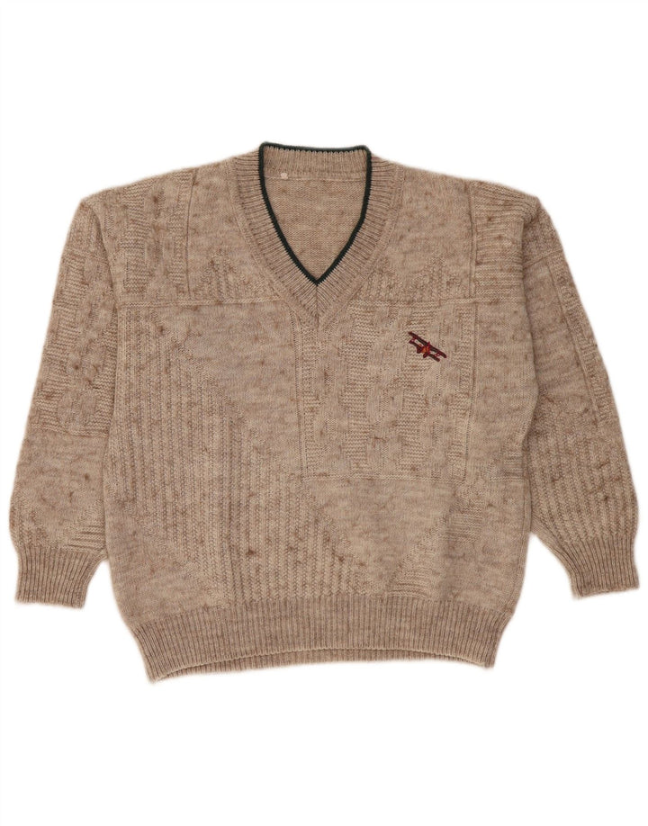 Vintage Herren V-Ausschnitt Pullover Pullover Medium Beige