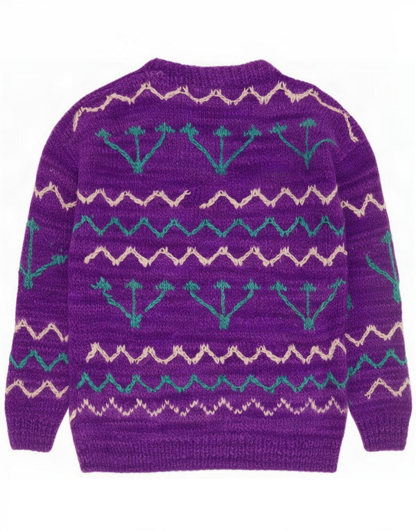 Vintage Damen-Pullover mit U-Boot-Ausschnitt, UK 16, groß, lila, geometrisch