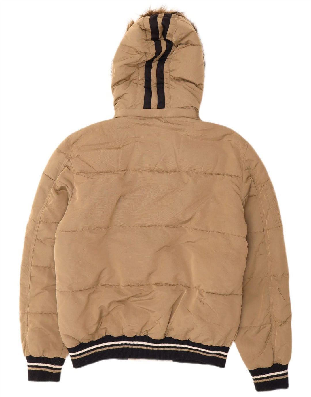 Zara Herren-Jacke mit Kapuze, gepolstert, Größe 40, Beige, Nylon