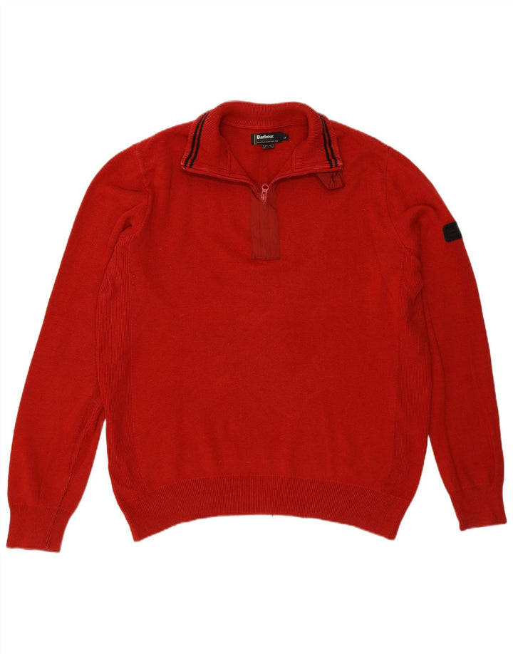 Barbour Herren-Pullover mit Reißverschluss am Hals, groß, burgunderrote Baumwolle