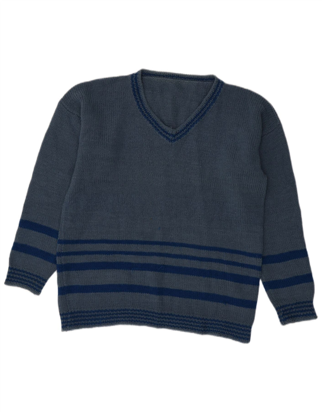 VINTAGE Herren Pullover mit V-Ausschnitt, groß, blau gestreift