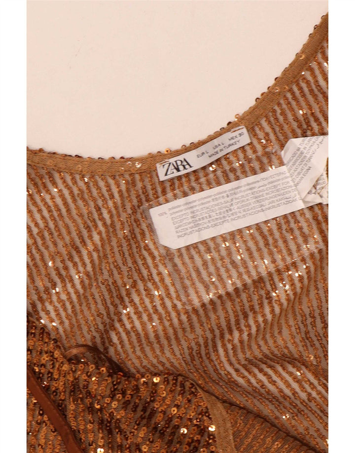 Zara Damen Pailletten-Crop-Top UK 14 Large Braun Polyester
