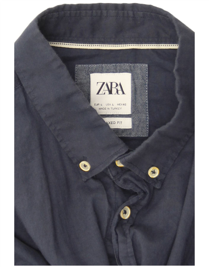 Zara Herren-Hemd mit entspannter Passform, Größe L, L70, Marineblau