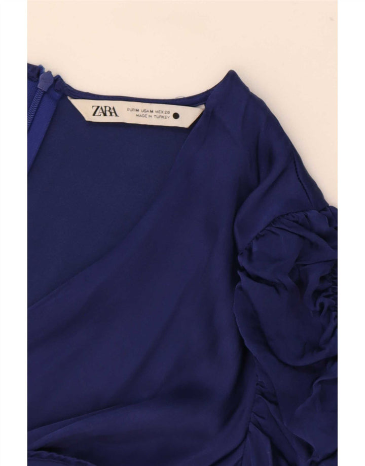 Zara Womens 3/4 Sleeve Playsuit UK 12 Mittelblaue Viskose