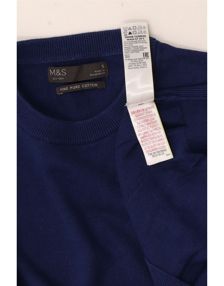 Marks & Spencer Herren-Pullover mit Rundhalsausschnitt, Größe S, blau, Baumwolle
