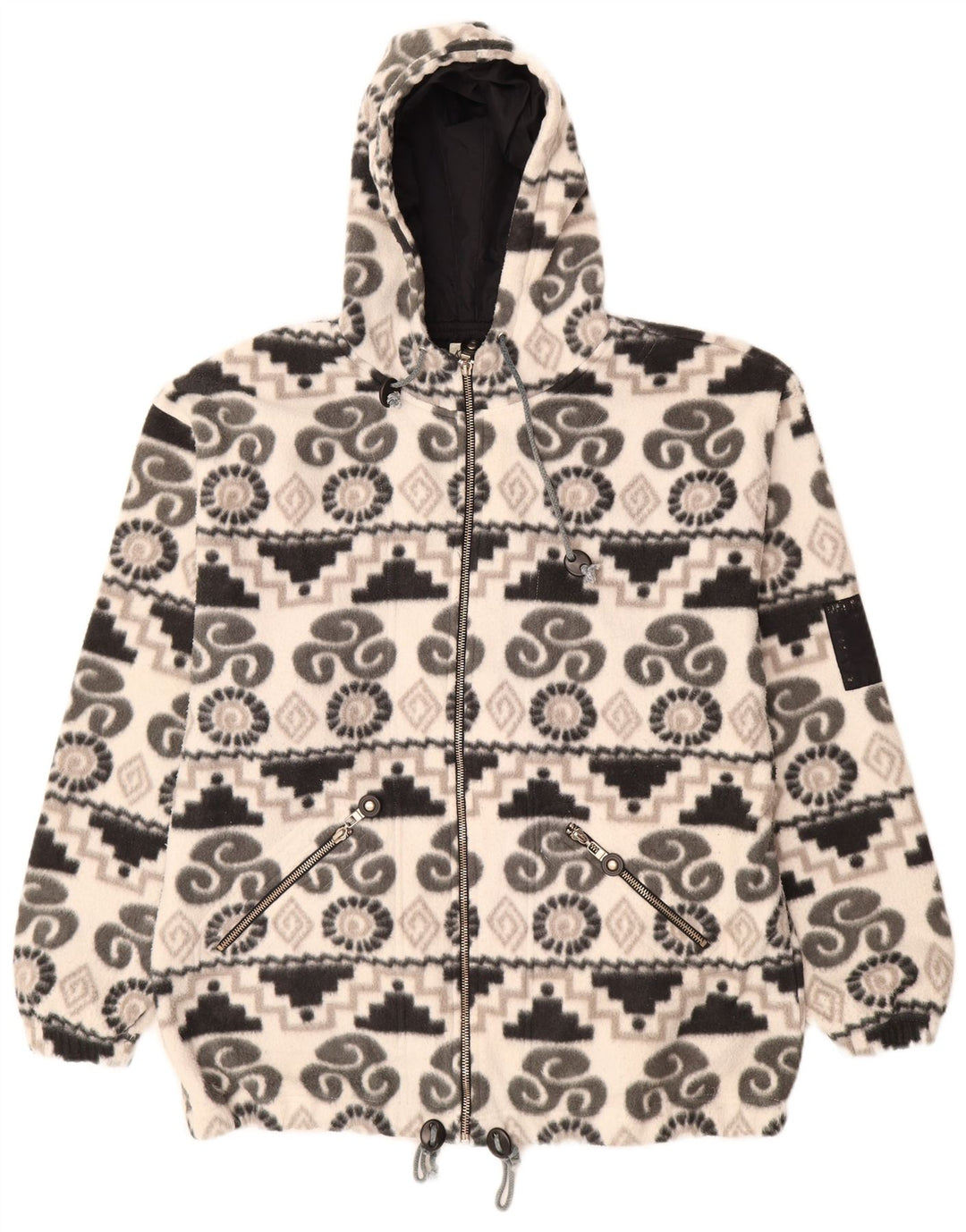 KNOCK OUT Damen-Fleecejacke mit Kapuze, UK 14, mittelweiß, geometrisch