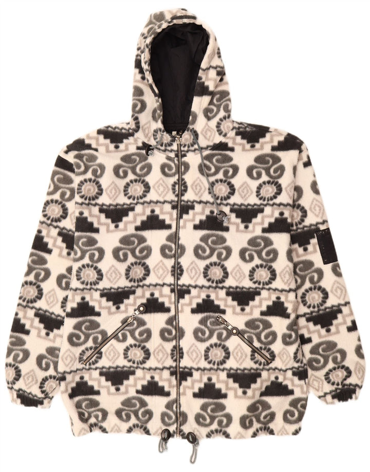 KNOCK OUT Damen-Fleecejacke mit Kapuze, UK 14, mittelweiß, geometrisch