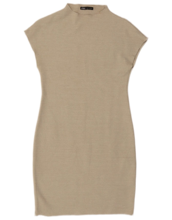 Zara Damen Etuikleid UK 14 Large Beige Viskose