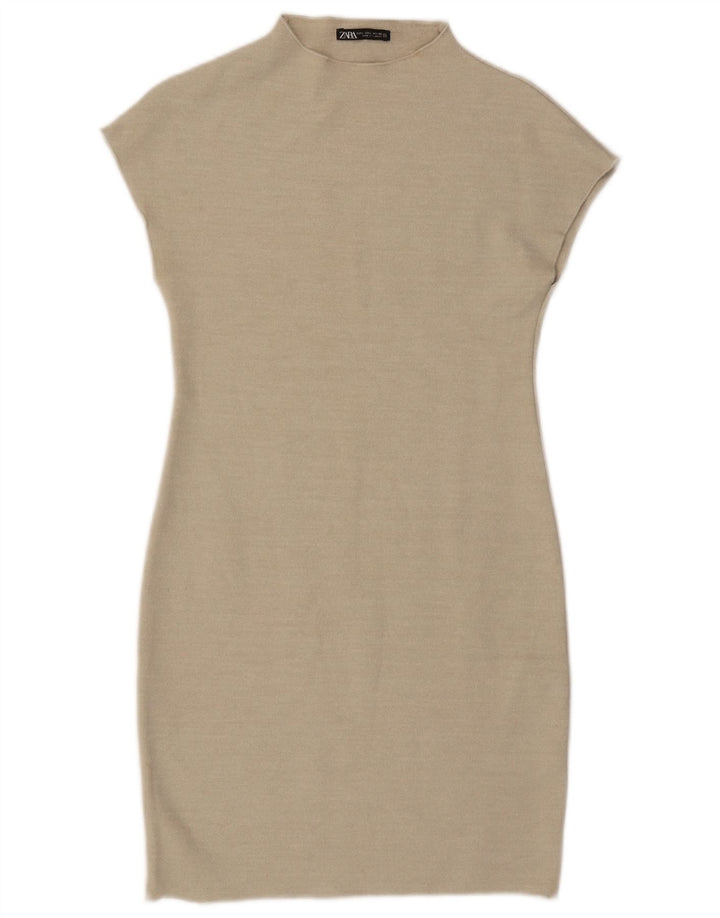 Zara Damen Etuikleid UK 14 Large Beige Viskose