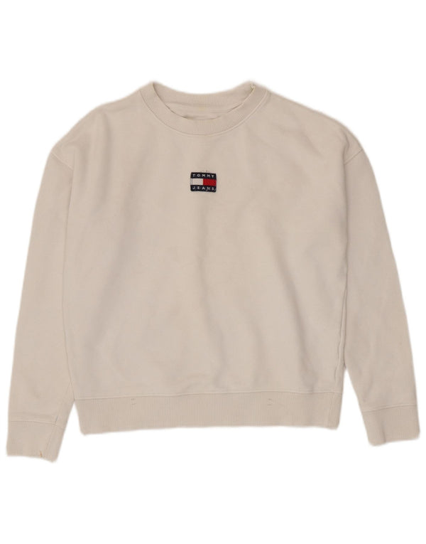 Tommy Hilfiger Damen Crop Graphic Sweatshirt Pullover UK 10 Small Weiß