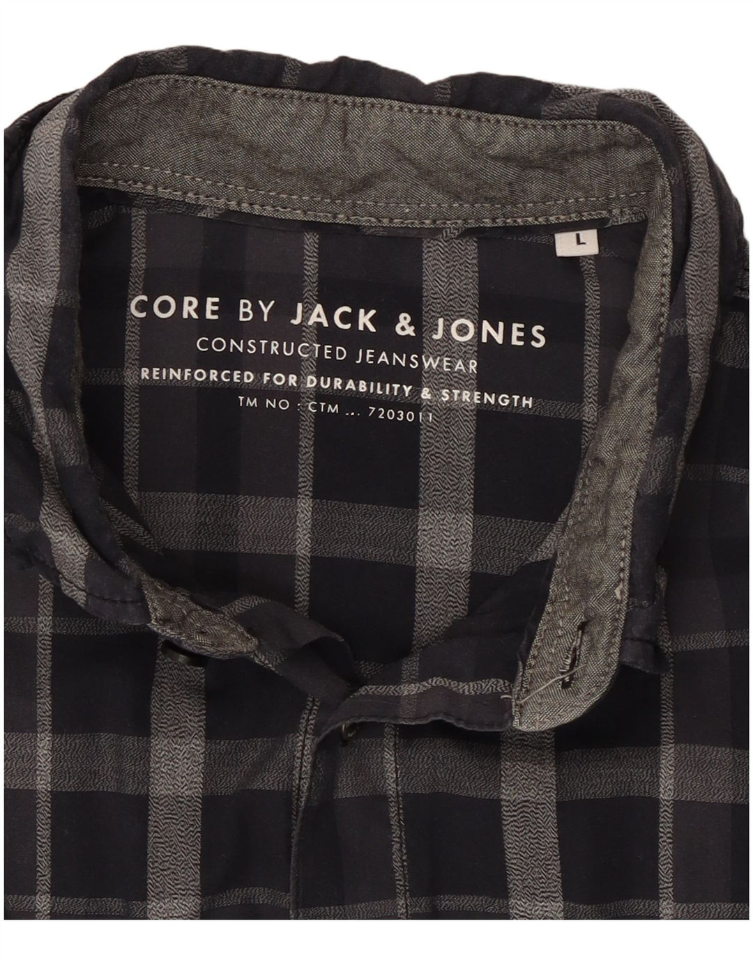 JACK & JONES Mens Shirt Medium Navy Blue Check Cotton