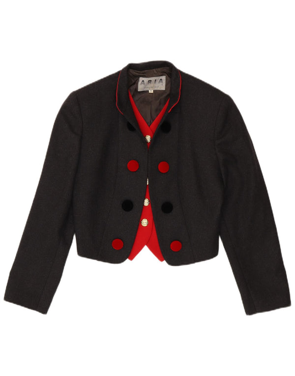 Aria Damen Crop Zweireiher Blazer Jacke UK 10 Small Grau