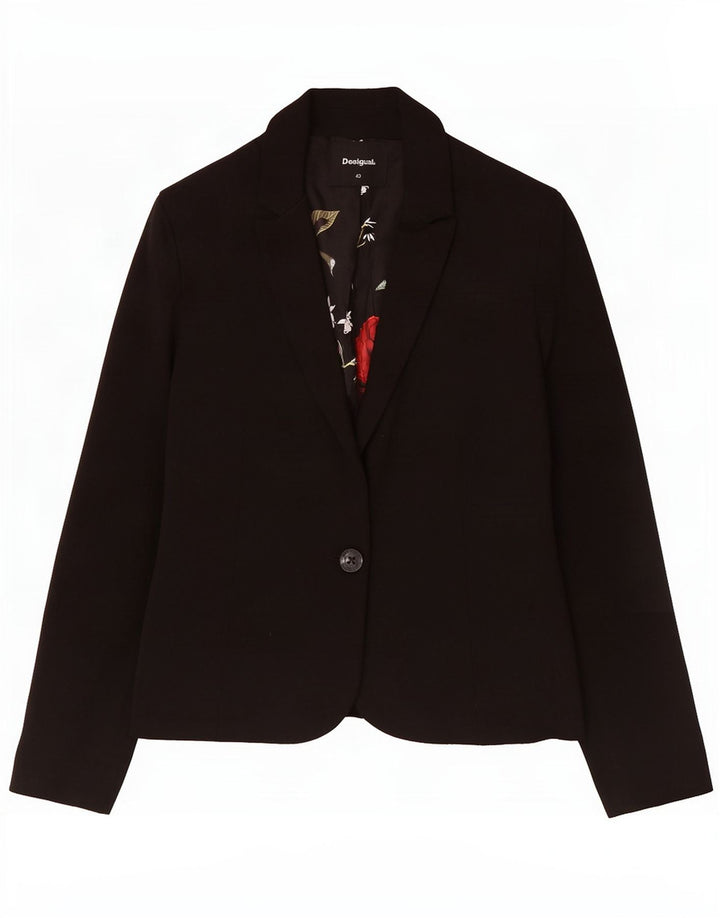 Desigual Damen 1-Knopf-Blazerjacke EU 40 Mittelschwarzes, geblümtes Polyester