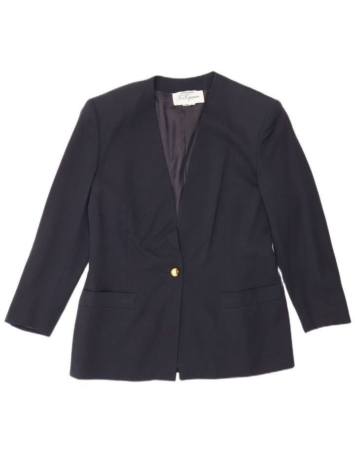 Les Copains Damen-Blazer mit 1 Knopf, Gr. 14, mittleres Marineblau